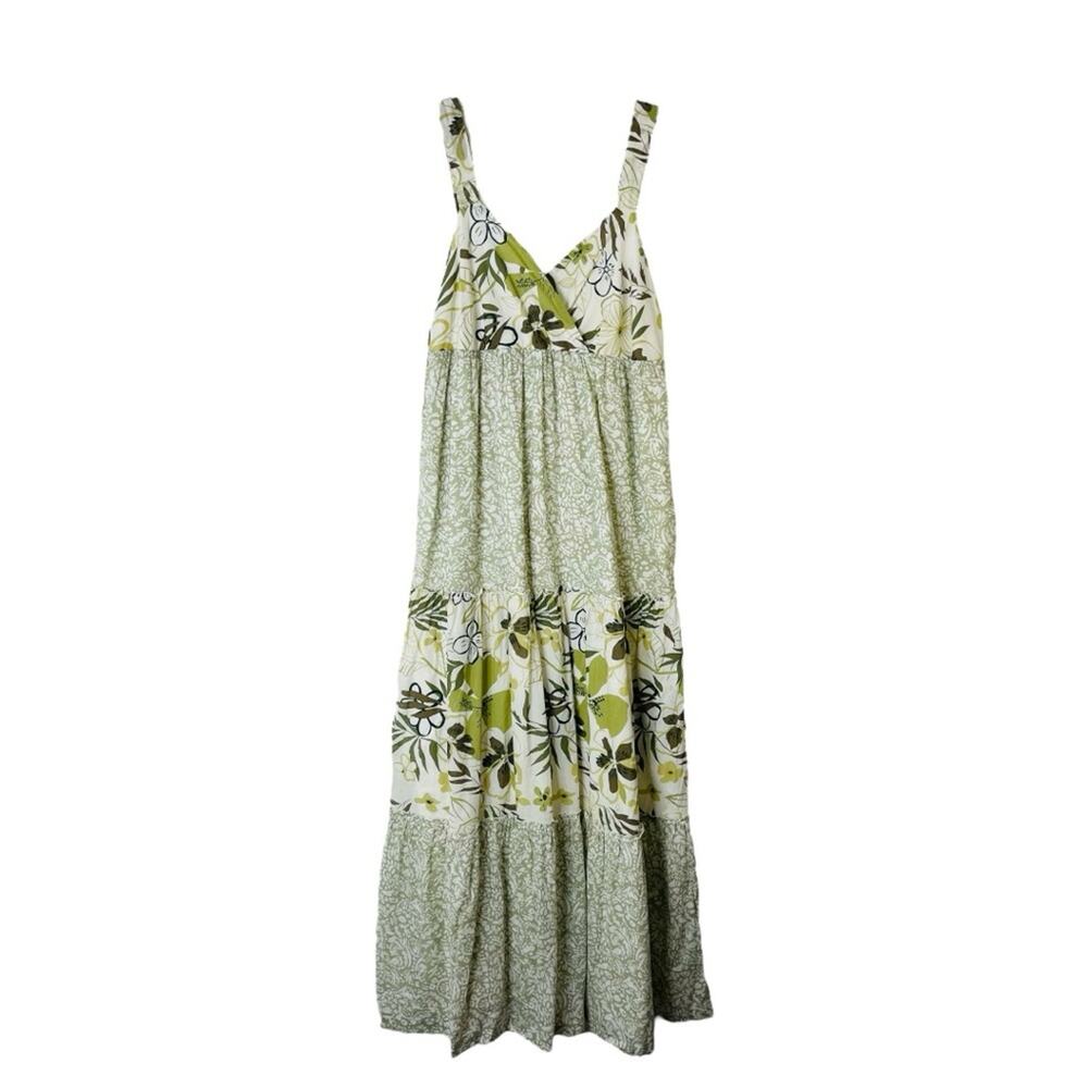 NWT Style & Co green cream floral tropical boho maxi cottagecore dress 10